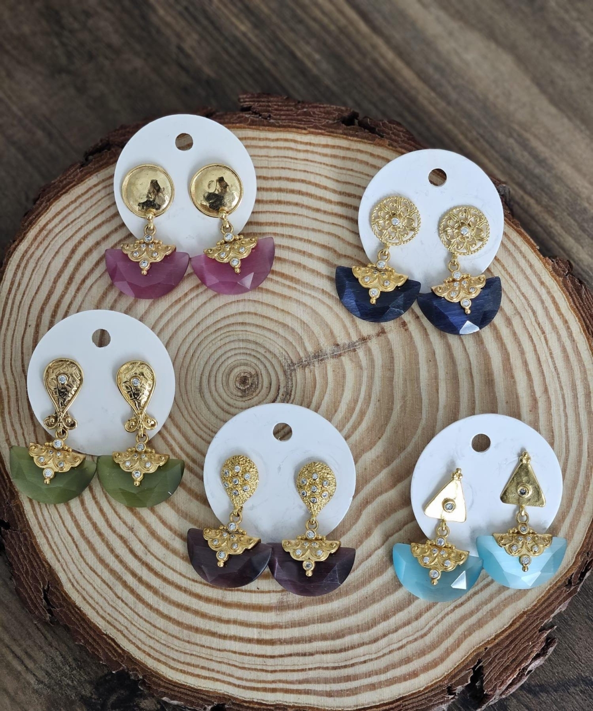 22K Gold-Plated Cat Eye Stone Earrings: Turkish Elegance with a Modern Twist