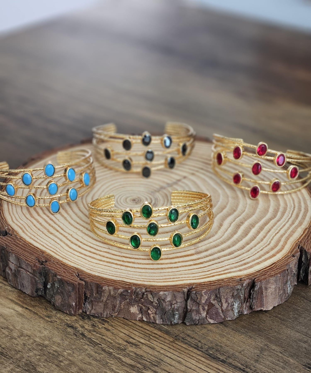 3 row red zircon bronze gold plated bracelet.